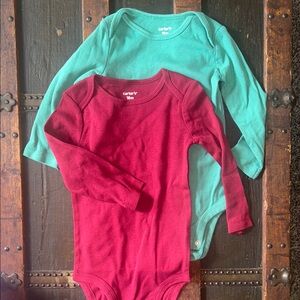 Carter's Kids Long Sleeve Bodysuit Set - Teal and Burgundy; 18 months